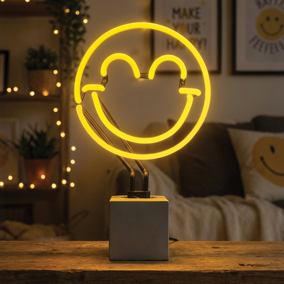 Happy: S.W.Smiley Concrete Base Glass Neon