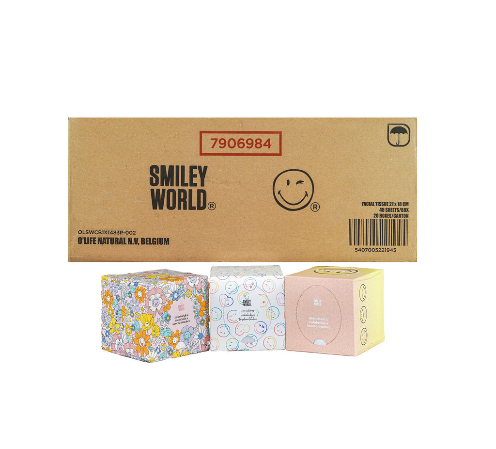 SmileyWorld® Ultra Soft Tissues 3-Design - Cube Box, 20-Pack