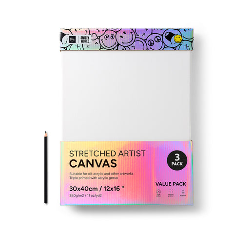ArtSmile & SmileyWorld® Stretched Rectangular Canvas, 30x40cm (12x16”), Set of 3