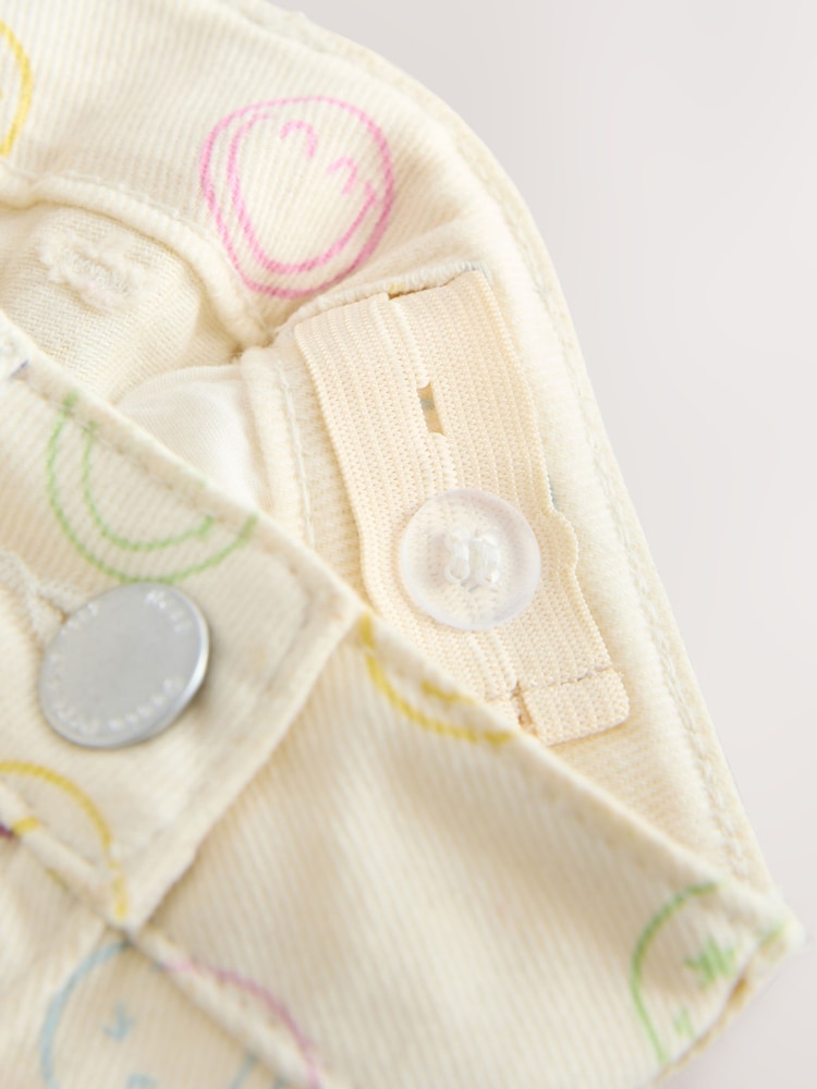 Ecru Multicolour Smiley World Regular Length Frayed Edge Denim Shorts