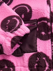 Pink/Berry Smiley Zip Up Borg Jacket (3-16yrs)