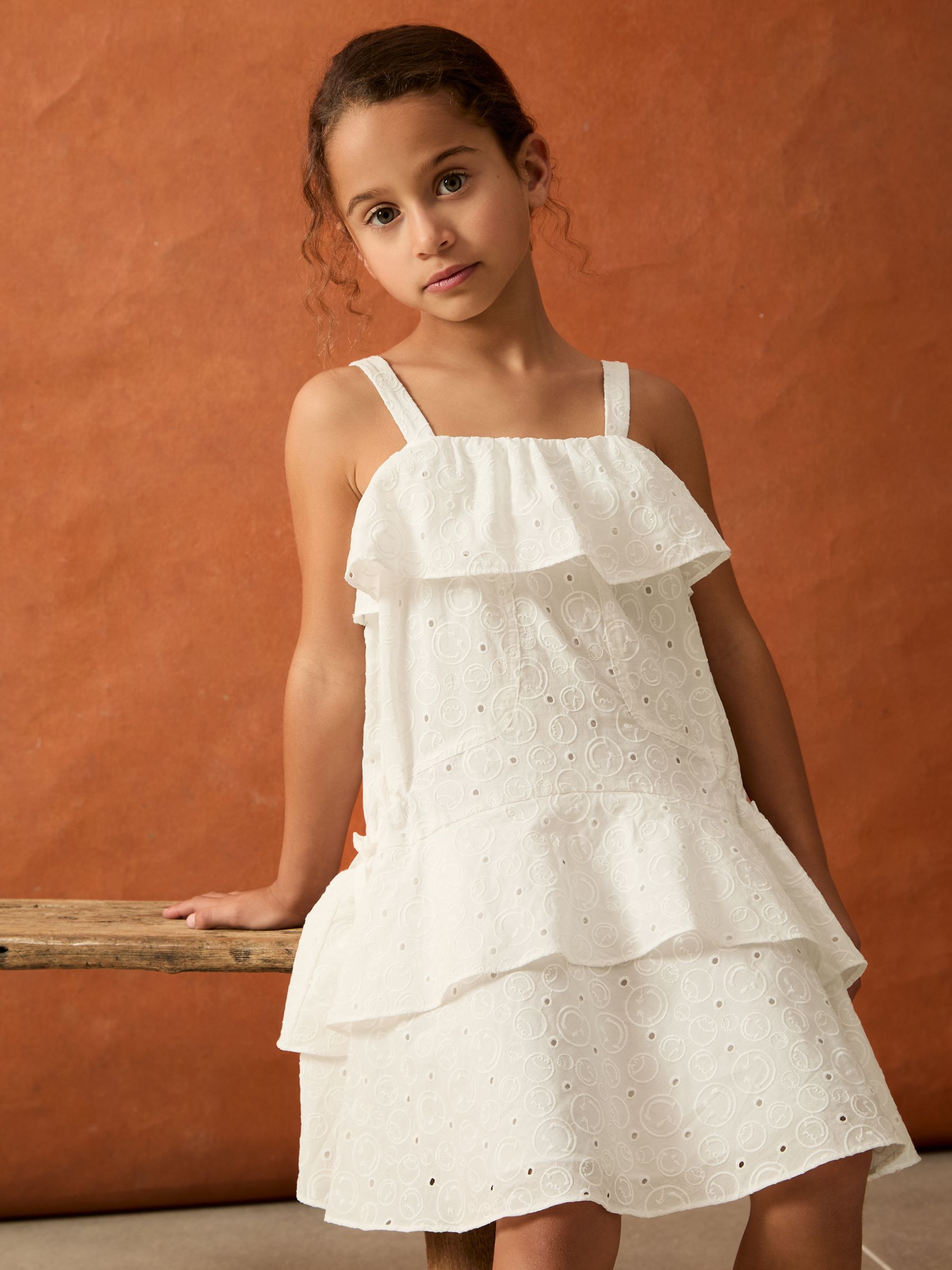 SmileyWorld | Reiss Broderie Logo Dress in Ivory