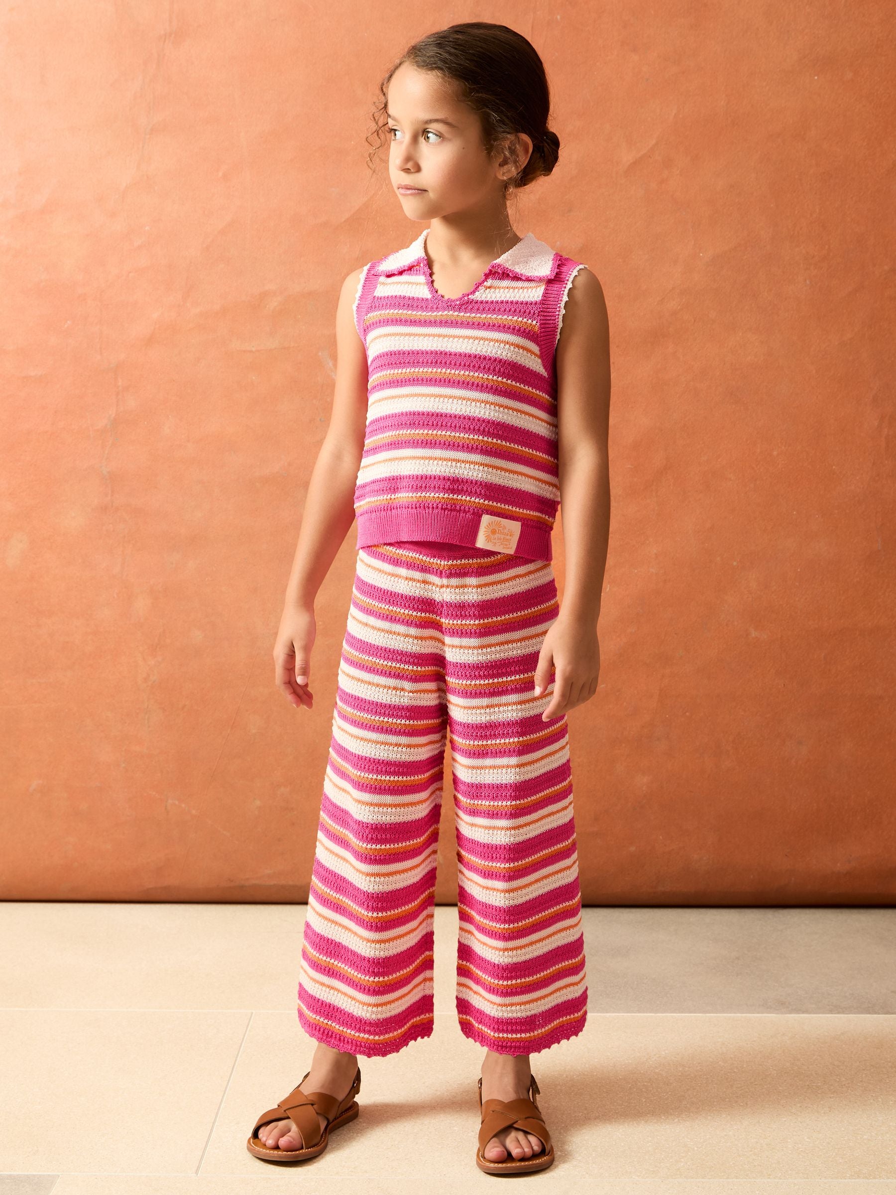 SmileyWorld | Reiss Stripe Knit Trousers in Pink