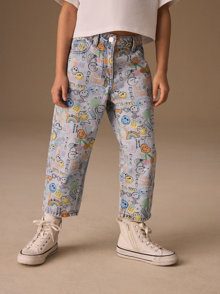 Smiley World Doodle Print Barrel Leg Jeans (3-16yrs)