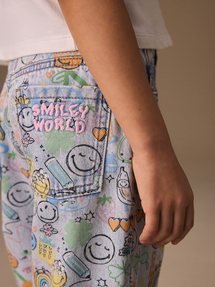 Smiley World Doodle Print Barrel Leg Jeans (3-16yrs)