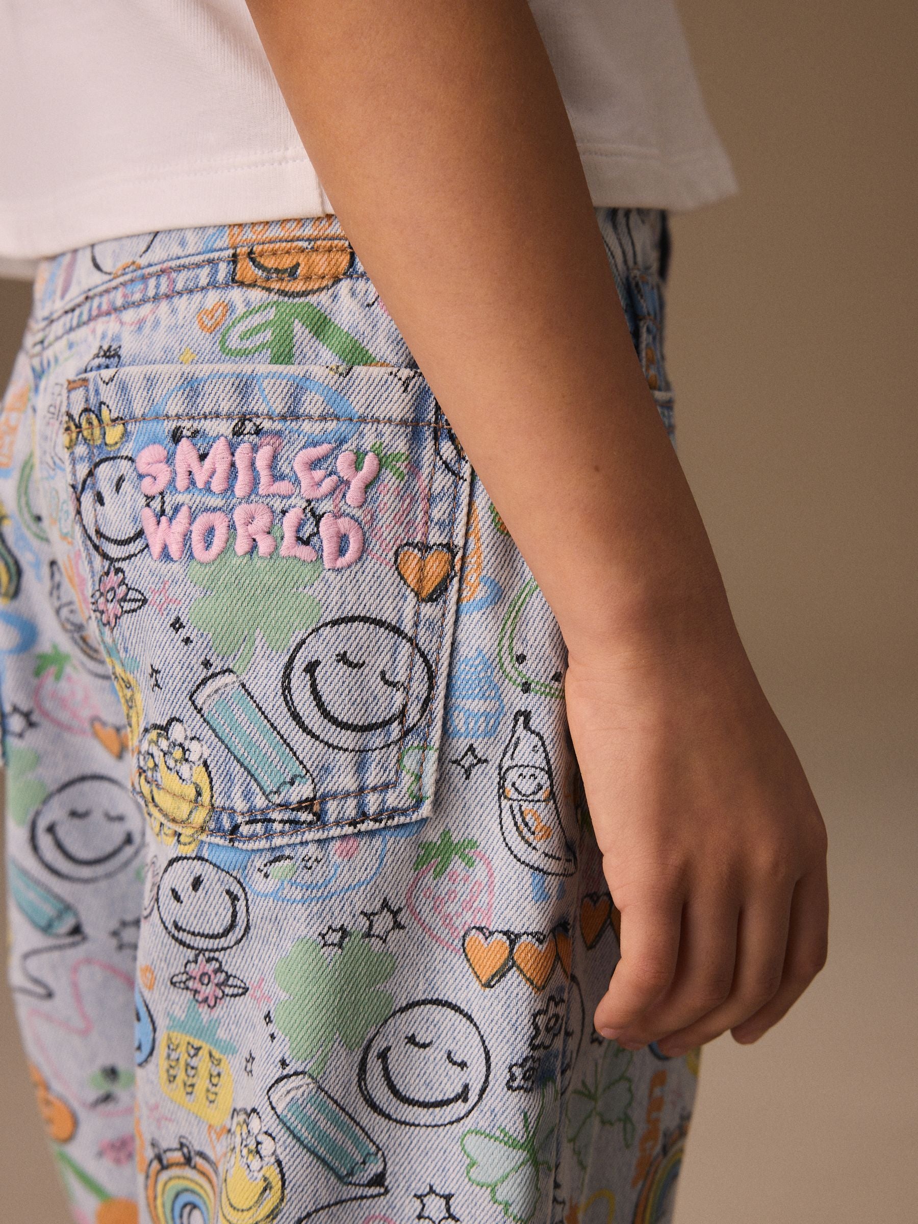 Smiley World Doodle Print Barrel Leg Jeans (3-16yrs)
