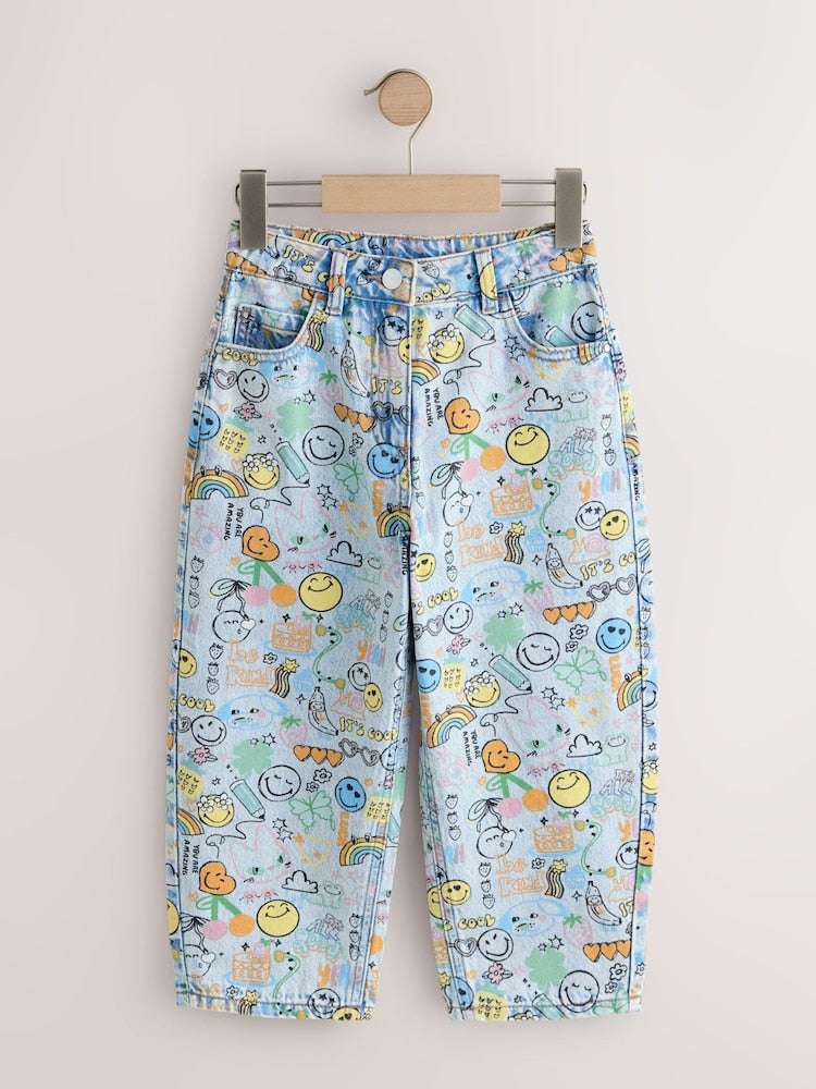 Smiley World Doodle Print Barrel Leg Jeans (3-16yrs)
