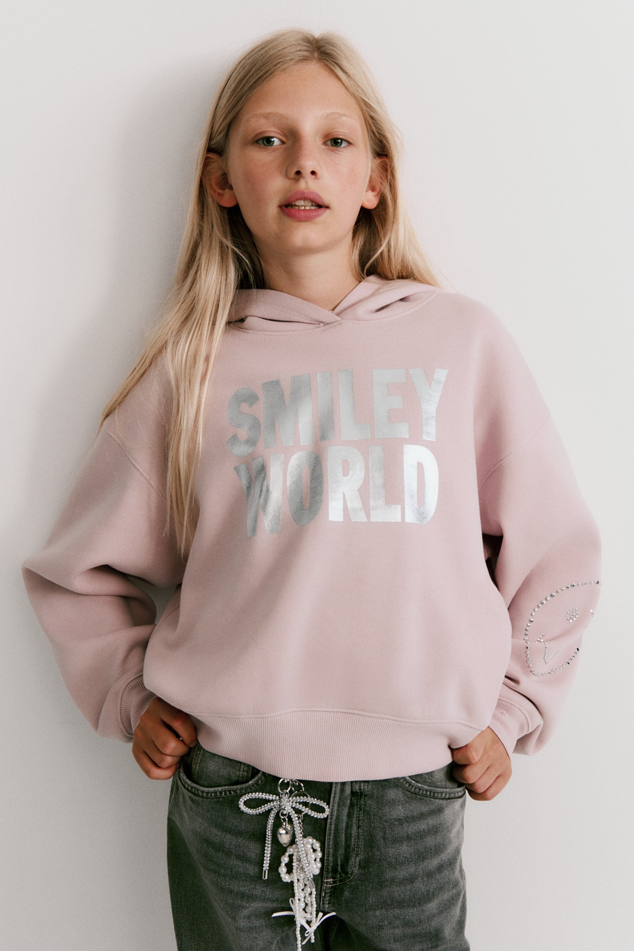 Print-motif brushed-inside hoodie