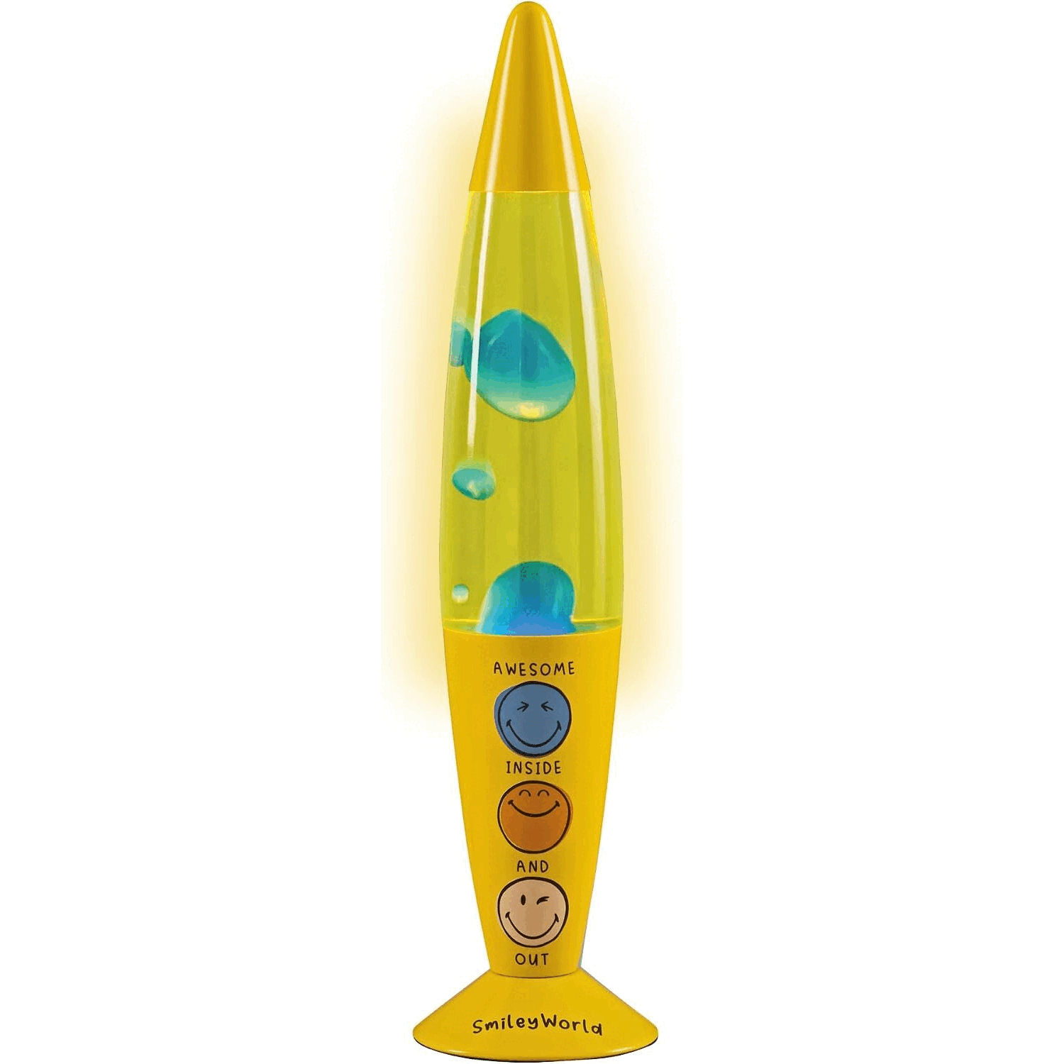 SmileyWorld® 16-Inch Yellow & Blue Lava Lamp, Retro Mood Light for Bedrooms | Flowing Yellow Wax | Officially Licensed Product | E14 Bulb Creates Colourful Retro Ambience for Bedrooms and Gaming Rooms.