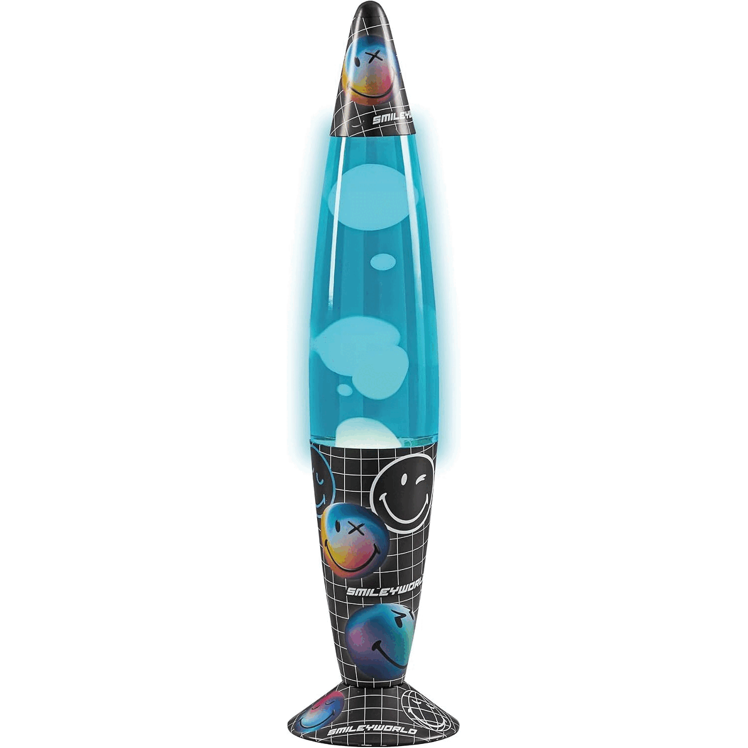 SmileyWorld® 16-Inch Yellow & Blue Lava Lamp, Retro Mood Light for Bedrooms | Flowing Yellow Wax | Officially Licensed Product | E14 Bulb Creates Colourful Retro Ambience for Bedrooms and Gaming Rooms.