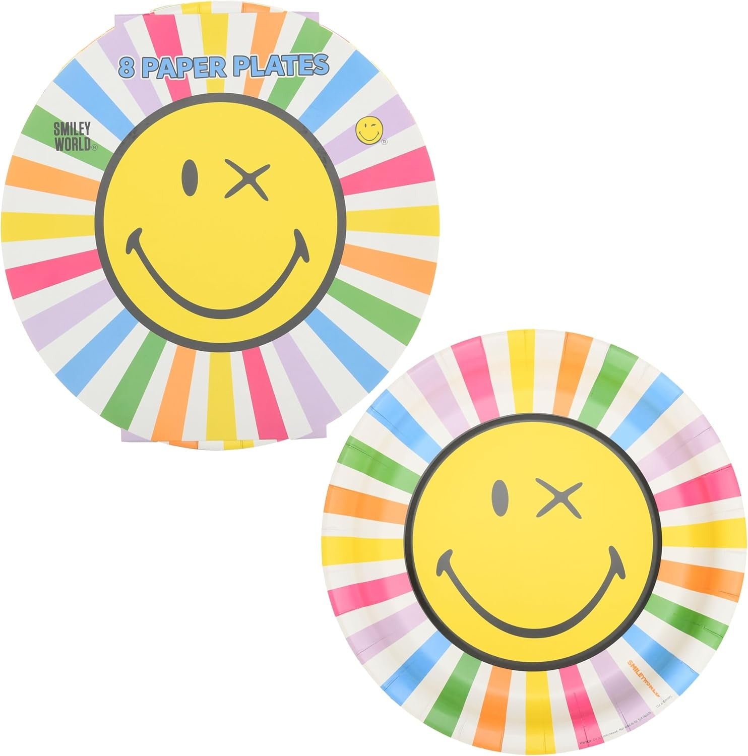 UK Greetings | Party Assortment Bundle | 16 Paper Plates & Cups, 16 Paper Bags, 40 Napkins, 1 Banner | Smiley World Design