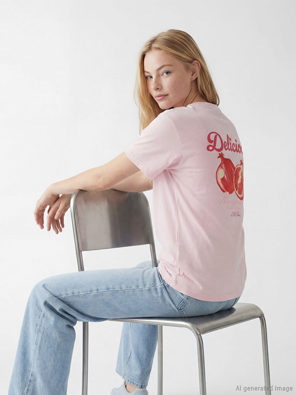 XSIDE Pink Crew Neck S.W. Smiley Print Women's T-Shirt