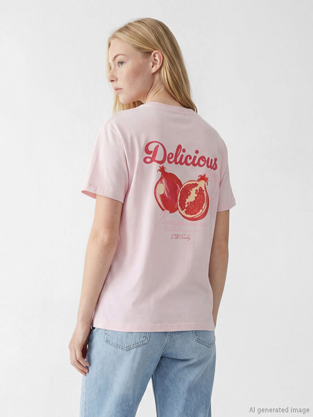 XSIDE Pink Crew Neck S.W. Smiley Print Women's T-Shirt