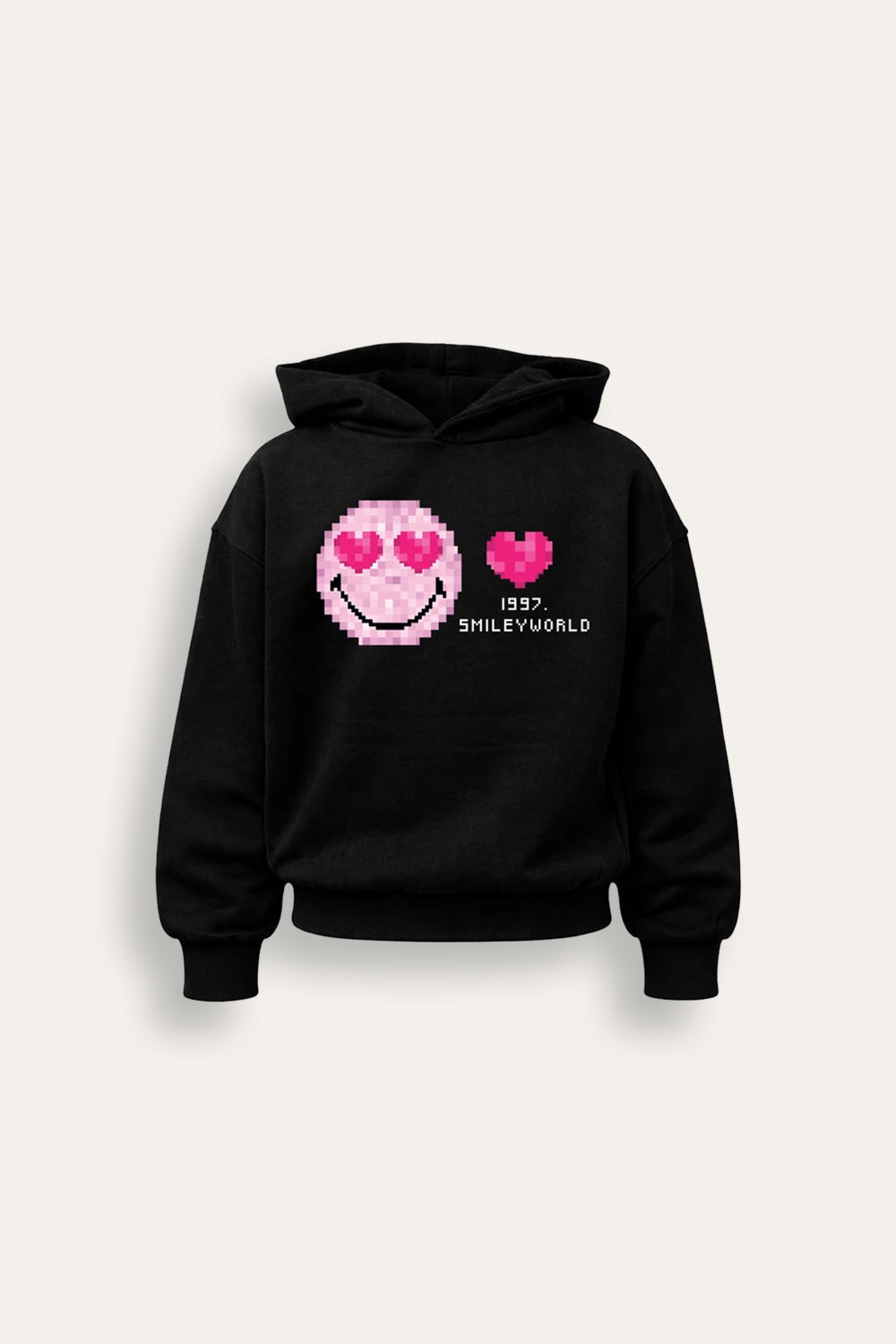 Smiley Girls Black Hoodie with Smiley Print