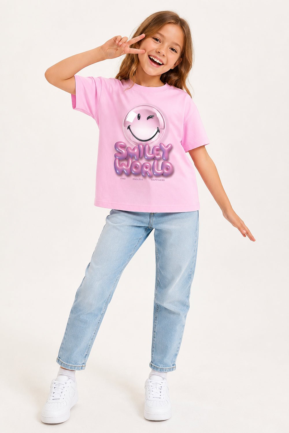 Smiley Girls Pink T-Shirt with Iconic Smiley Face Print