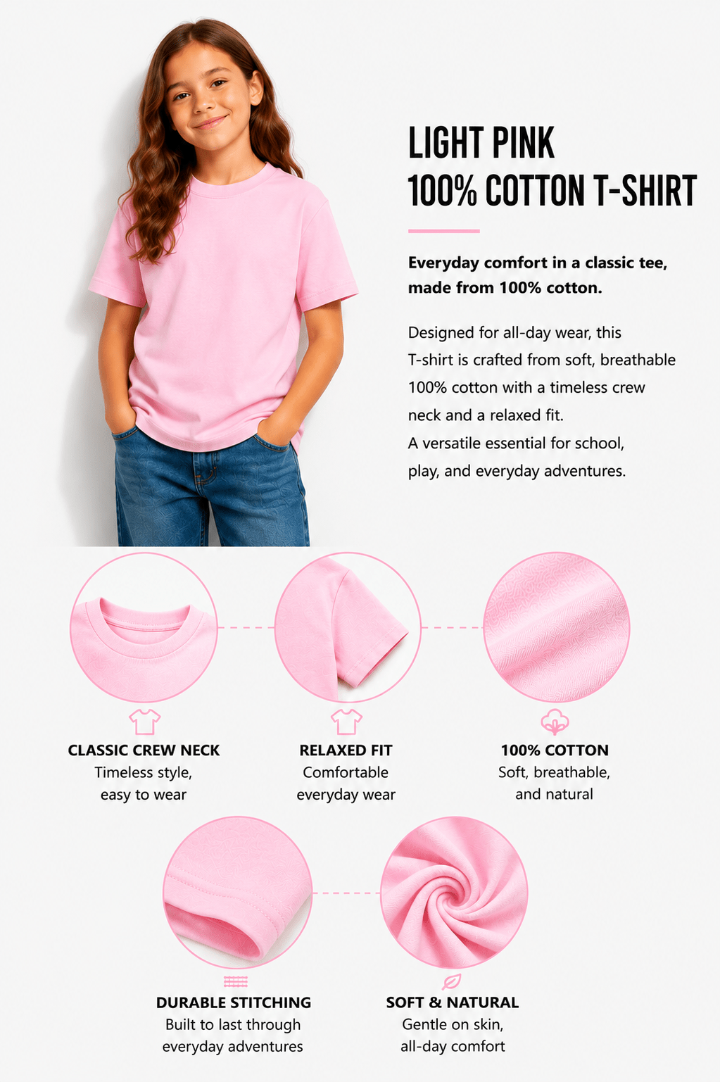 Smiley Girls Pink T-Shirt with Iconic Smiley Face Print