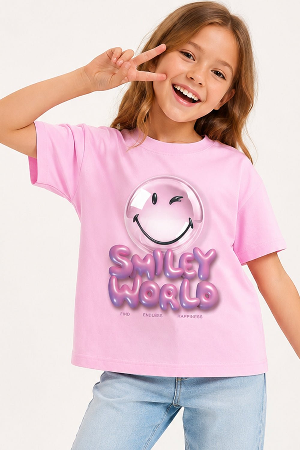 Smiley Girls Pink T-Shirt with Iconic Smiley Face Print