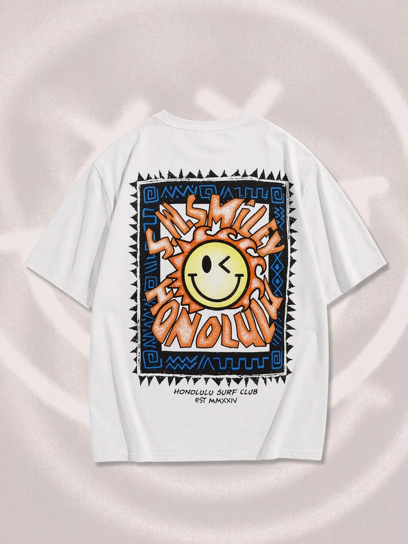 ROMWE MEN S.W.Smiley X ROMWE 2026 Summer New Men's T-Shirt IP Style Fashion Casual Graphic Print Unisex Couple Streetwear Short Sleeve Crew Neck Top