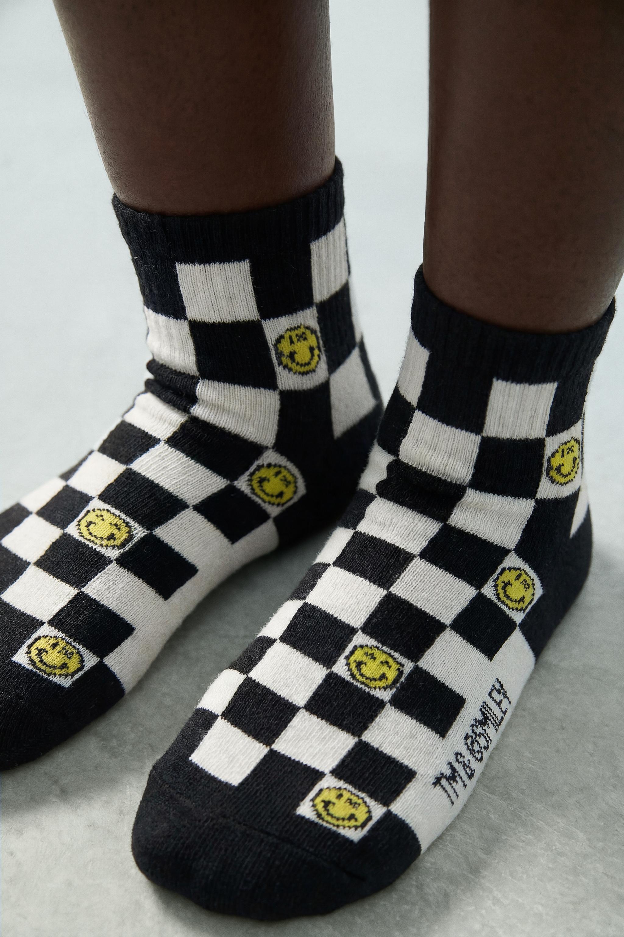 2-PACK OF SMILEYWORLD® CHECK MID-CALF SOCKS