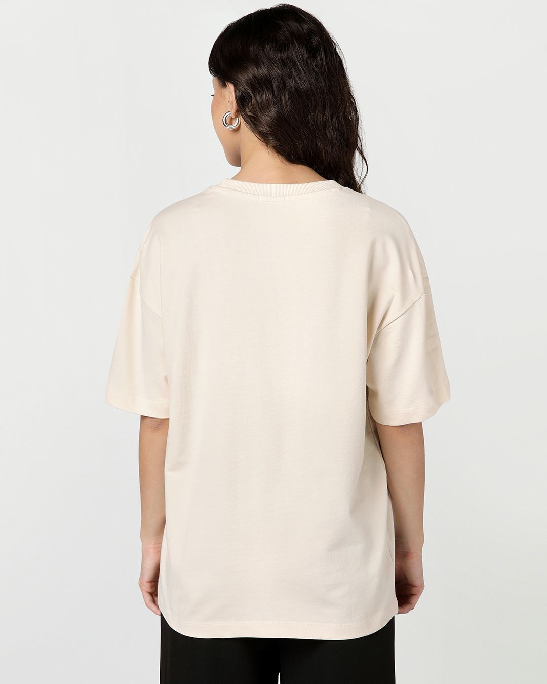 S.W. Smiley Women's Beige Smiley Graphic Printed Oversized T-shirt