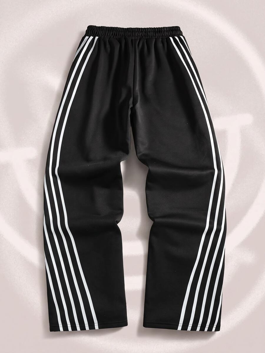 ROMWE MEN S.W.Smiley X ROMWE Men's Autumn/Winter Striped Drawstring Waist Casual Loose Sweatpants