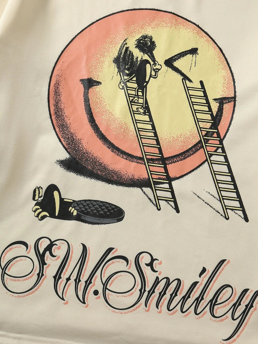 ROMWE MEN S.W.Smiley X ROMWE Men's Round Neck Short Sleeve Cartoon Graphic Casual T-Shirt