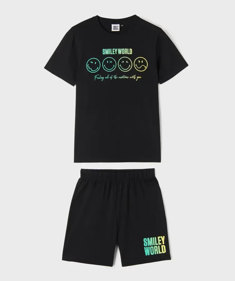 Boys' Smiley Face Pyjama Shorts - Black Smiley World