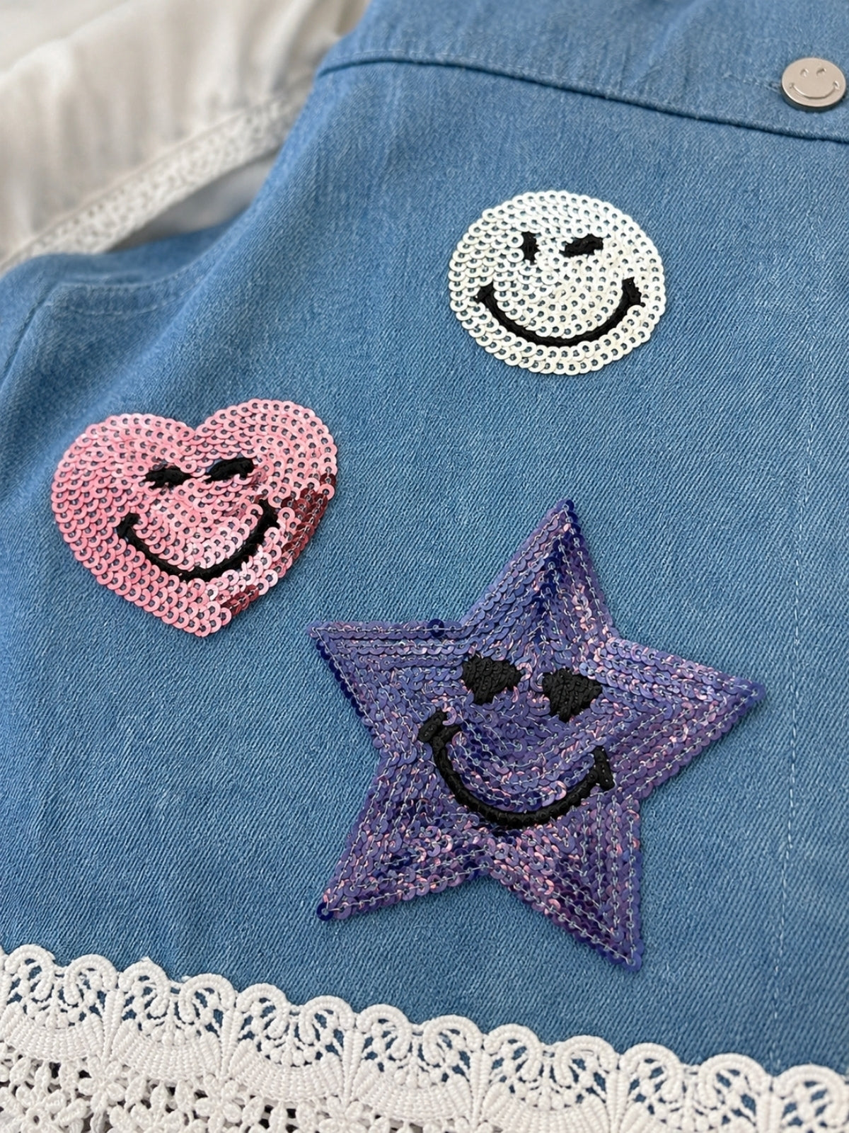 SmileyWorld® Tie Front Top and Sequin Denim Skort Set