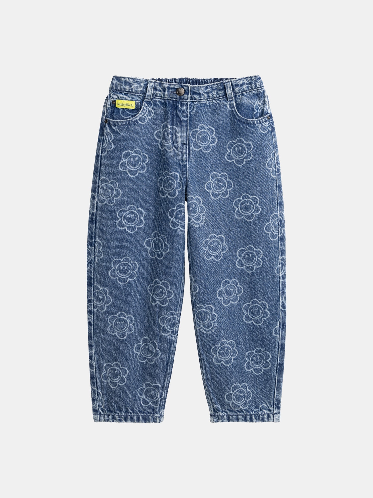 Blue jeans with SMILEYWORLD® flower print for girls