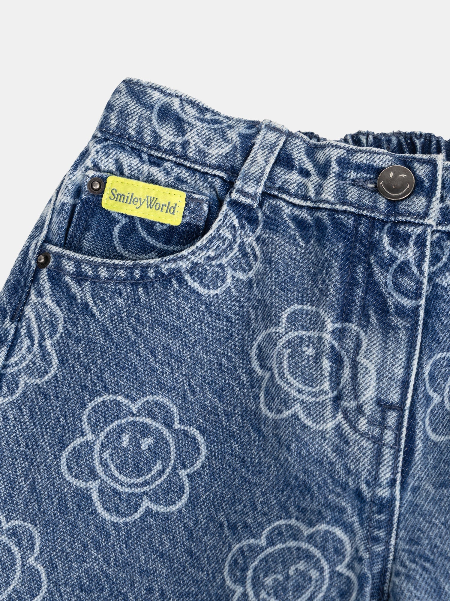 Blue jeans with SMILEYWORLD® flower print for girls