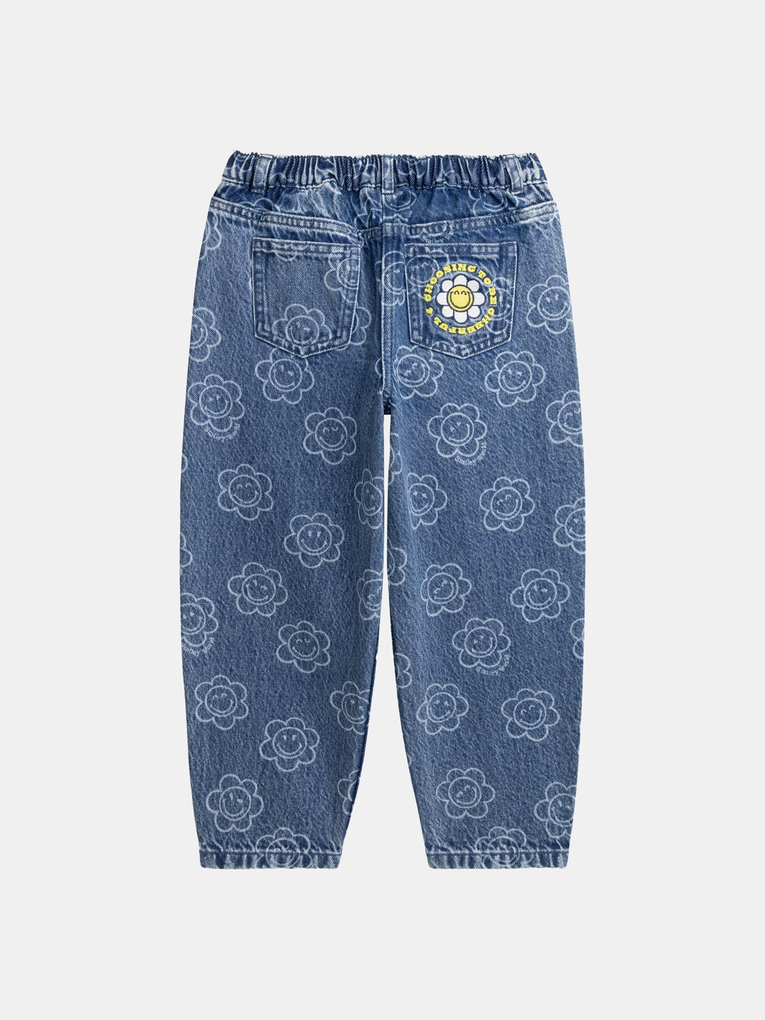 Blue jeans with SMILEYWORLD® flower print for girls