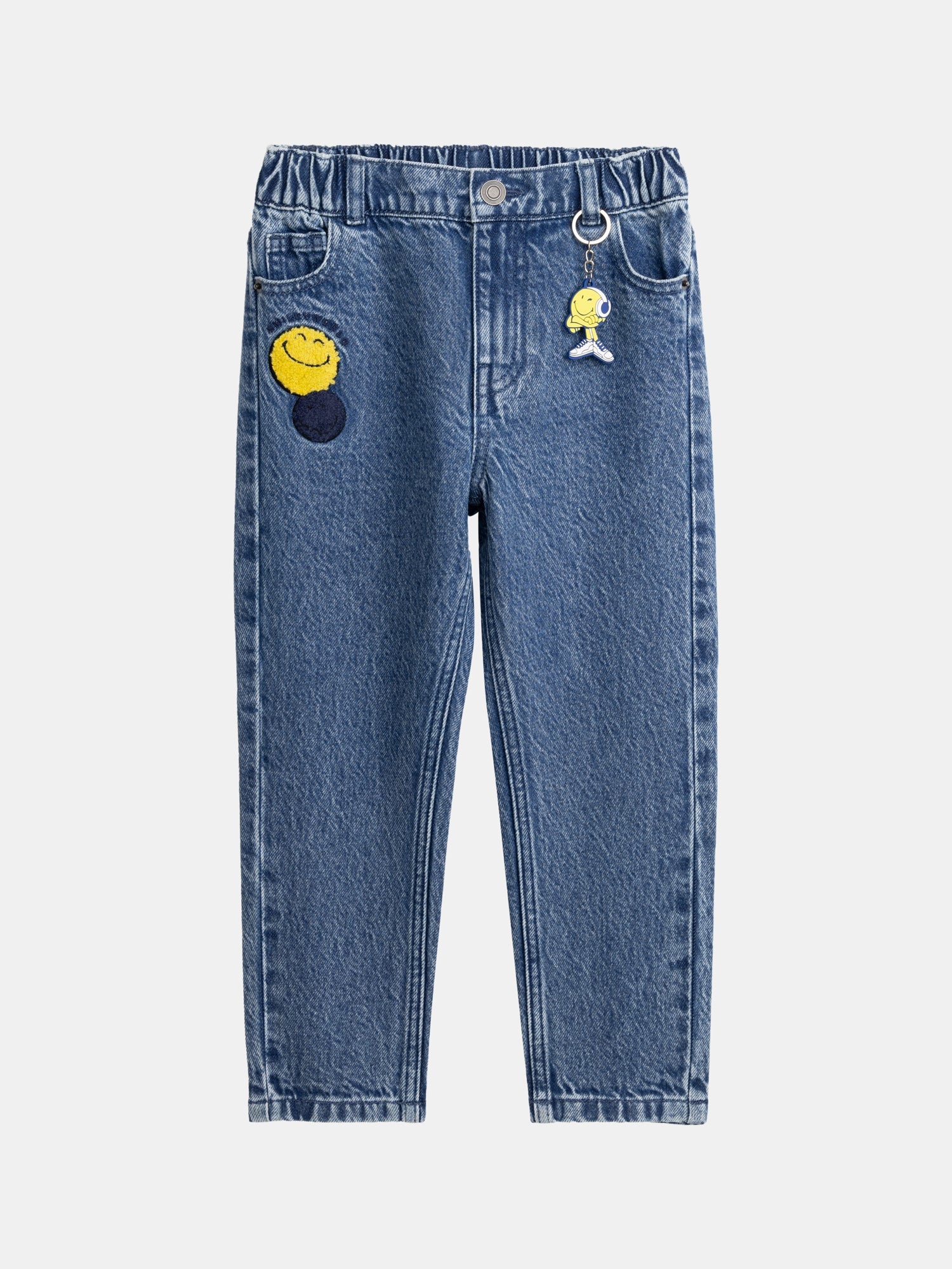 Blue printed jeans with SMILEYWORLD® keychain for boys