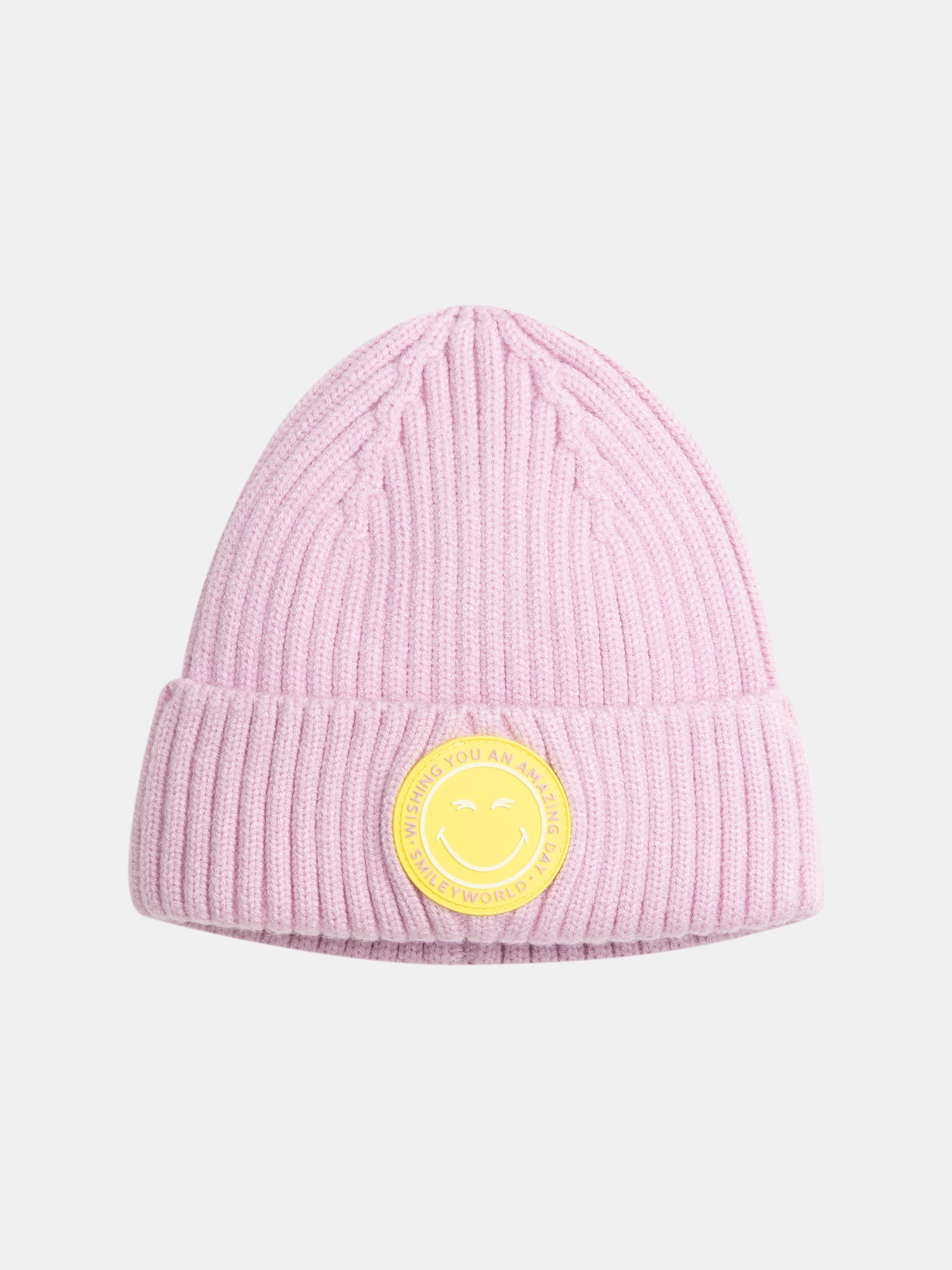 Pink Knitted Beanie with SMILEYWORLD® Rubber Badge