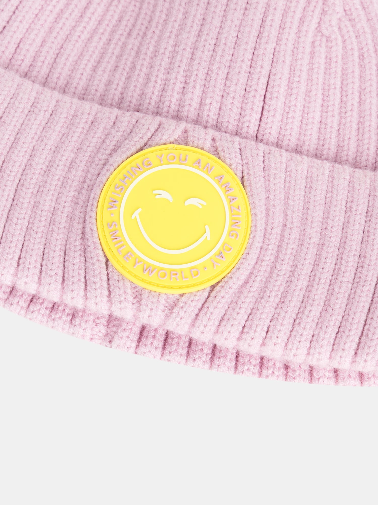 Pink Knitted Beanie with SMILEYWORLD® Rubber Badge