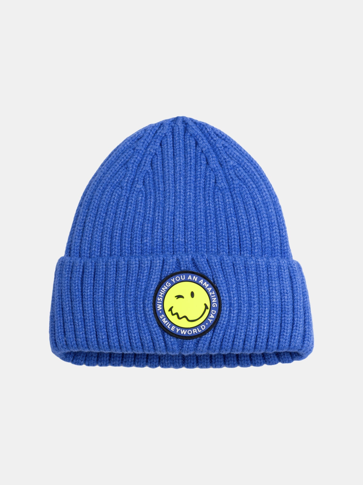 Blue Knit Hat with SMILEYWORLD® Rubber Patch