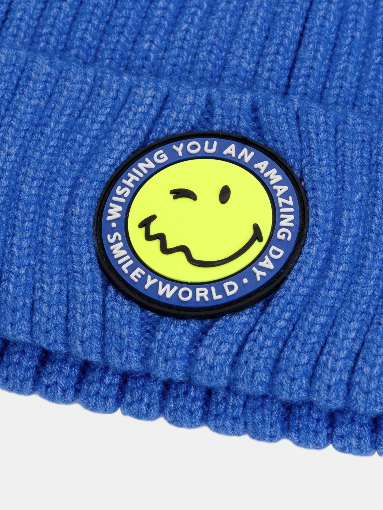 Blue Knit Hat with SMILEYWORLD® Rubber Patch