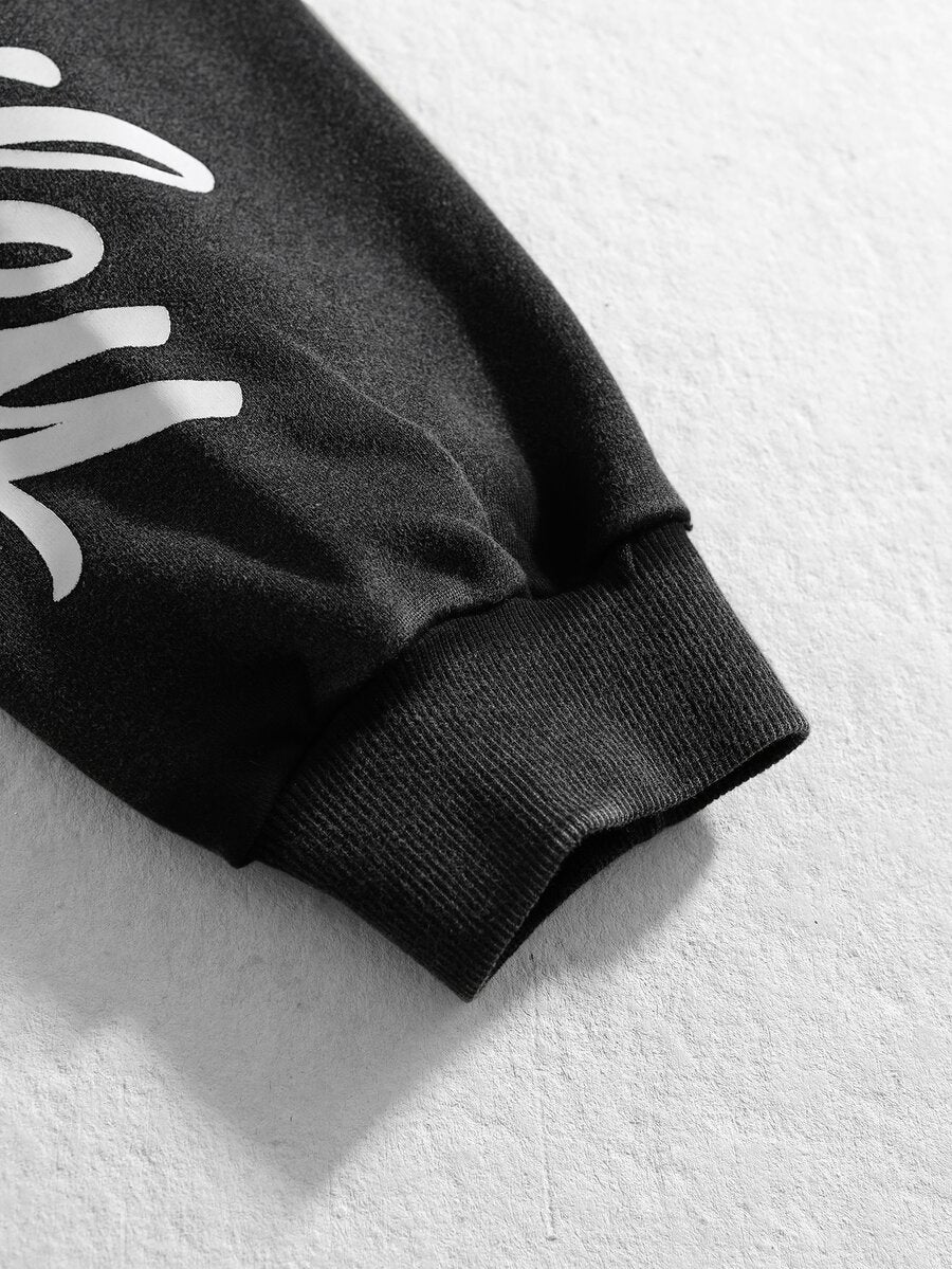 ROMWE MEN S.W.Smiley X ROMWE S.W. Collaboration Street Wash Co-Branded Print Hoodie