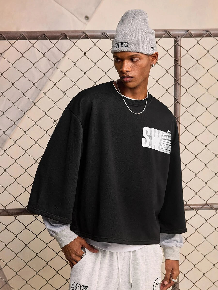 ROMWE MEN S.W.Smiley X ROMWE 2026 Spring/Summer New Smiling Face IP Pattern Men's 3/4 Sleeve Top, Unisex Couple Style Women's Casual Fashion Streetwear Crew Neck Top