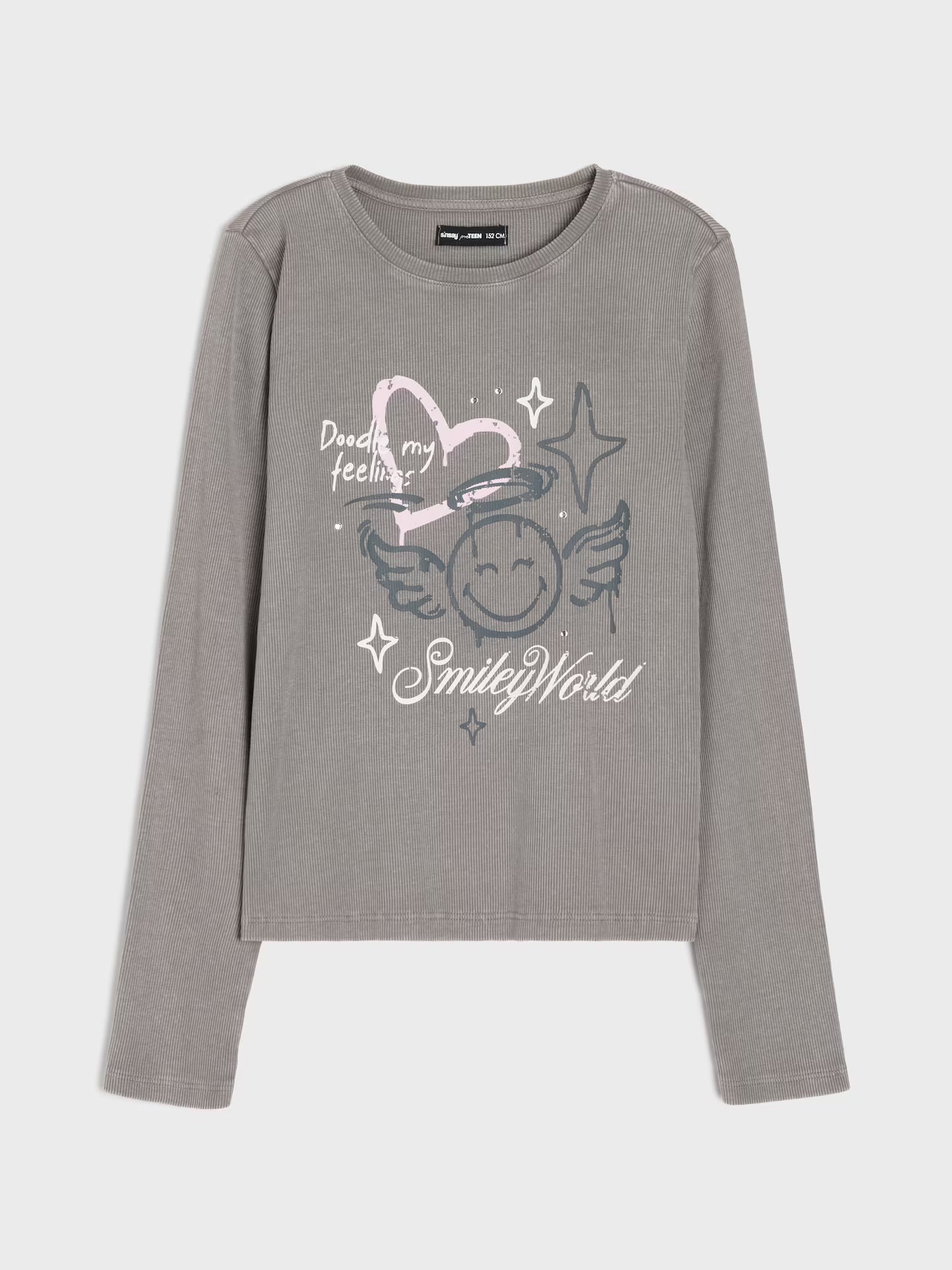 Ribbed long-sleeved T-shirt with print