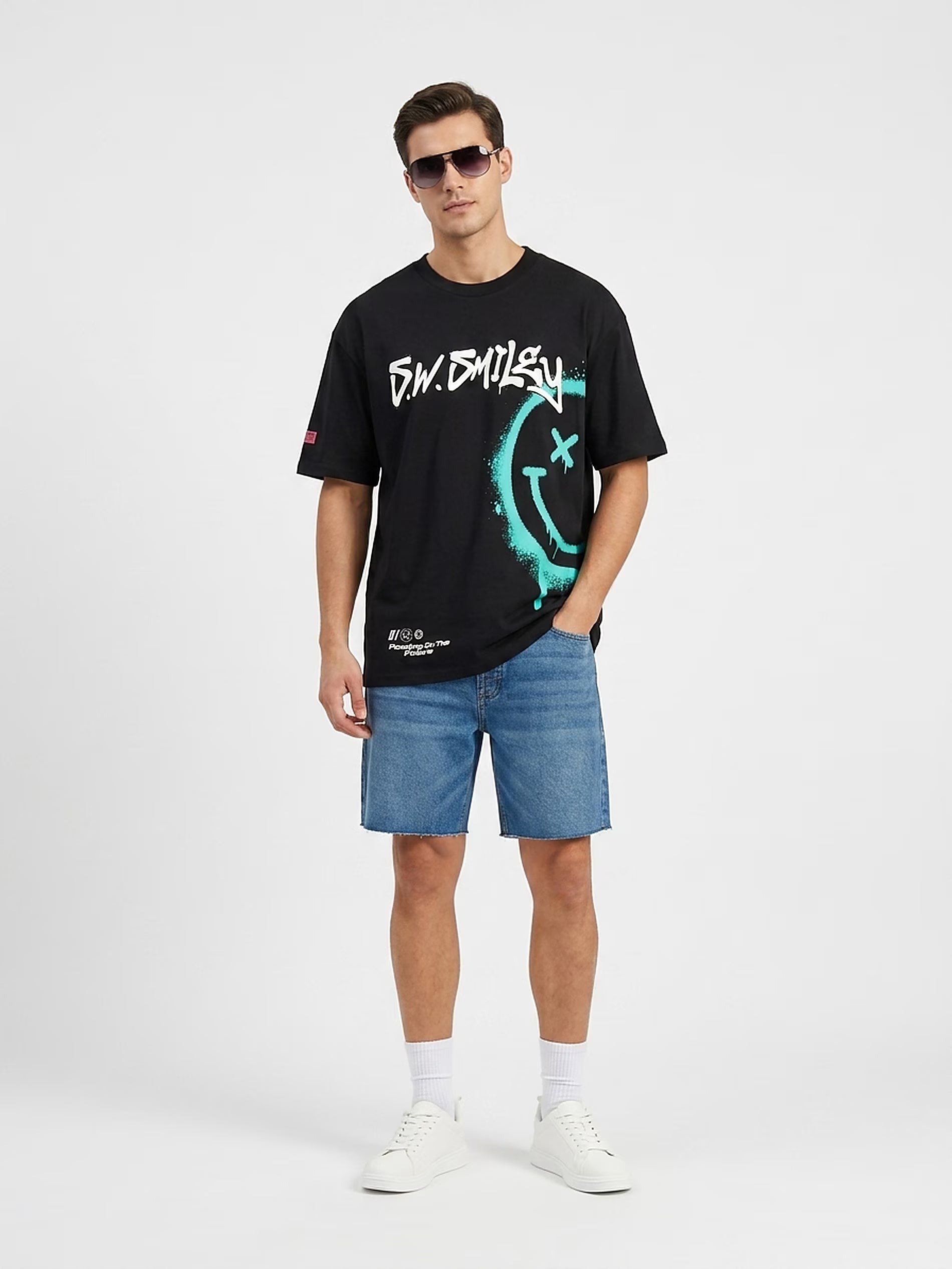 Cotton T-shirt with S.W.Smiley print on the back
