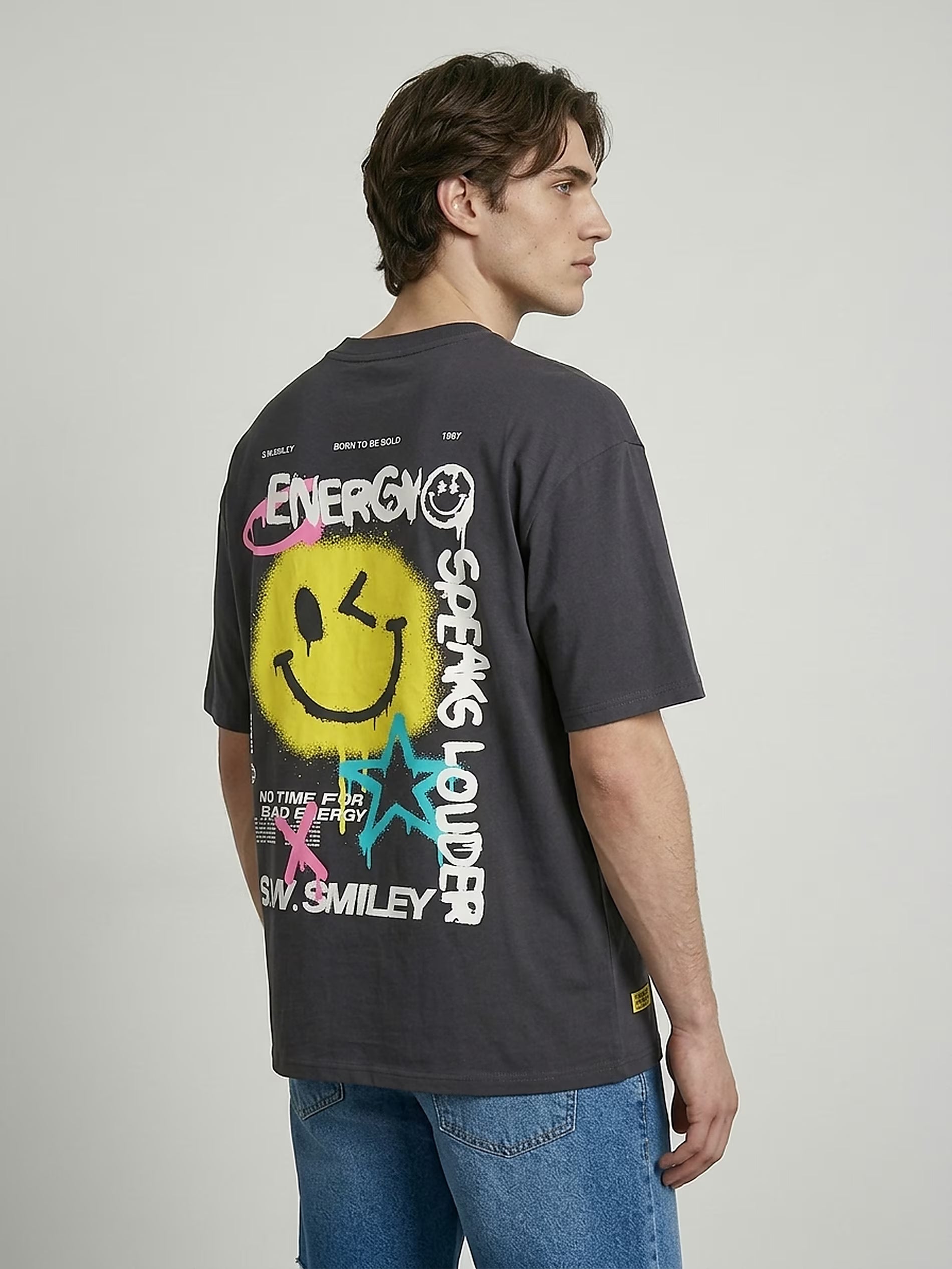 Cotton T-shirt with S.W.Smiley print on the back