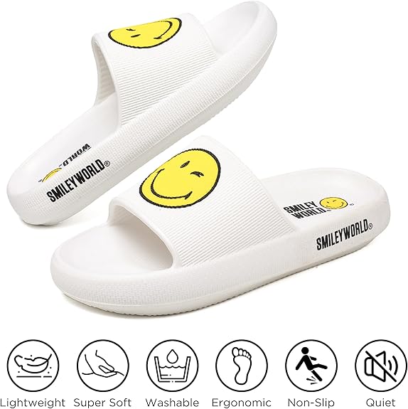 SmileyWorld® Cloud Slides for Women and Men Smiley Face Pillow Slippers Non Slip Quick Drying Shower Shoes EVA Flat Sandals