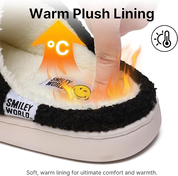 SMILEYWORLD® Kids Slippers丨Boys Girls Smiley Face House Slippers丨Winter Warm Soft Plush Indoor Outdoor Memory Foam Fuzzy Flat Slides丨Comfy Slip-on Shoes