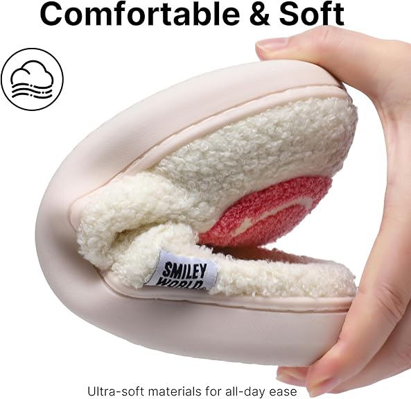 SMILEYWORLD® Kids Slippers丨Boys Girls Smiley Face House Slippers丨Winter Warm Soft Plush Indoor Outdoor Memory Foam Fuzzy Flat Slides丨Comfy Slip-on Shoes
