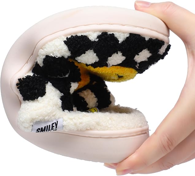 SMILEYWORLD® Womens Mens Smiley Face Slippers丨Comfy Warm Plush Slip On House Shoes丨Retro Funny Happy Smile Soft Memory Foam Slipper Indoor Outdoor