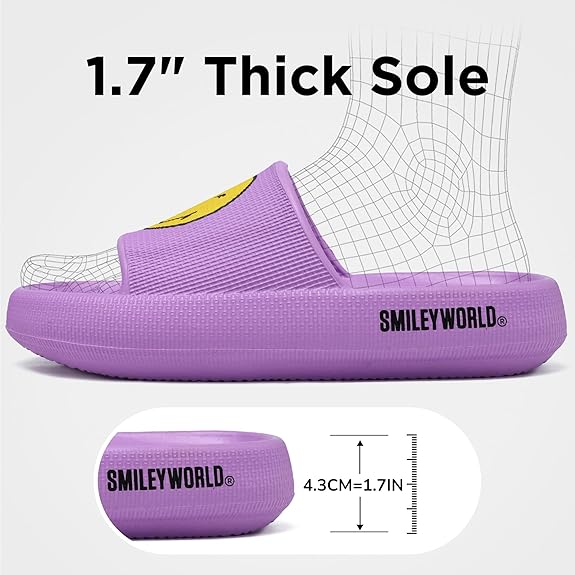 SmileyWorld® Cloud Slides for Women and Men Smiley Face Pillow Slippers Non Slip Quick Drying Shower Shoes EVA Flat Sandals