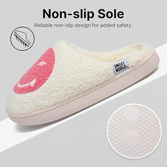 SMILEYWORLD® Kids Slippers丨Boys Girls Smiley Face House Slippers丨Winter Warm Soft Plush Indoor Outdoor Memory Foam Fuzzy Flat Slides丨Comfy Slip-on Shoes