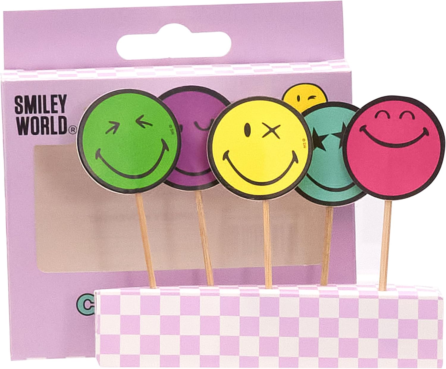 UK Greetings | Multipack of 5 Cake Toppers | for Birthdays, Party's & Celebrations | Men, Women | 5 Smiley World Designs