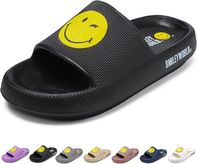 SmileyWorld® Cloud Slides for Women and Men Smiley Face Pillow Slippers Non Slip Quick Drying Shower Shoes EVA Flat Sandals