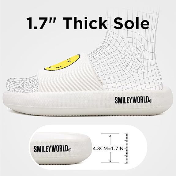 SmileyWorld® Cloud Slides for Women and Men Smiley Face Pillow Slippers Non Slip Quick Drying Shower Shoes EVA Flat Sandals